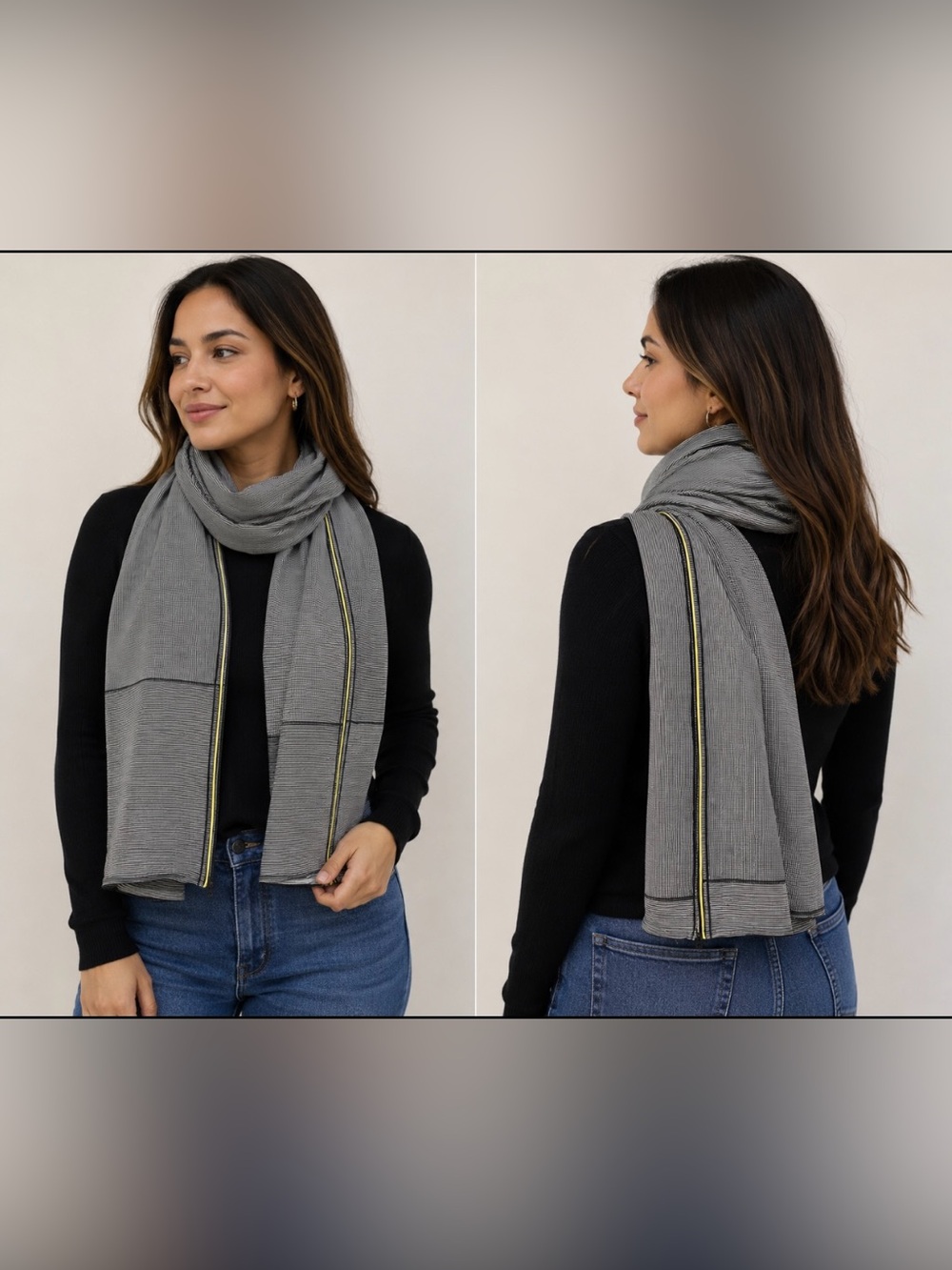 lululemon athletica Gray Knit Scarf with Contrast Stripe